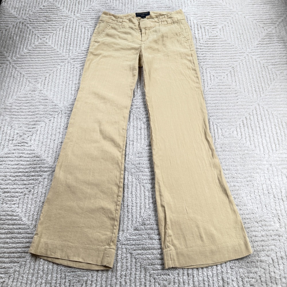 Banana Republic Wide Leg Linen Pants Womens 00P Tan Quiet Luxury Coastal Office